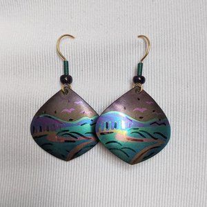 Beach or trail view painting earrings with birds🌈